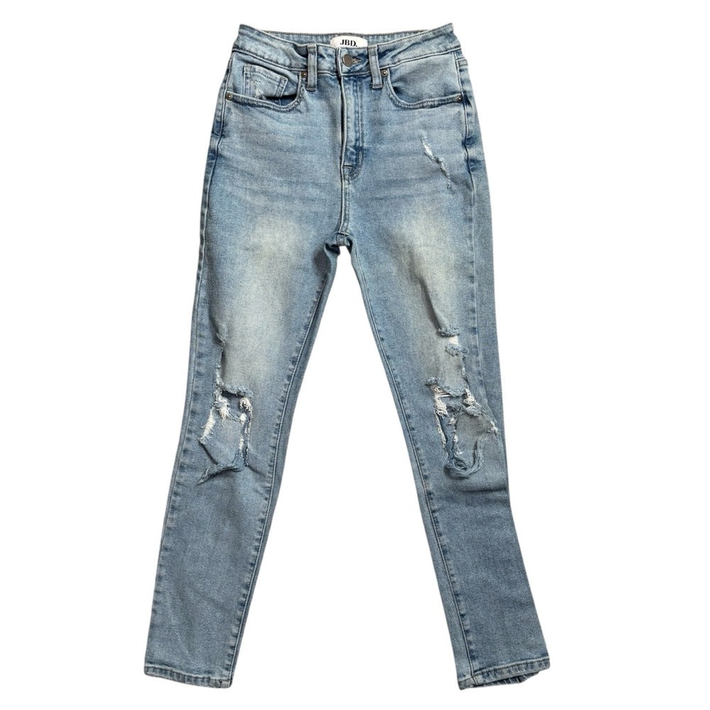 JBD Just Black Denim Light Blue High Rise Distressed Straight Jeans Size 25